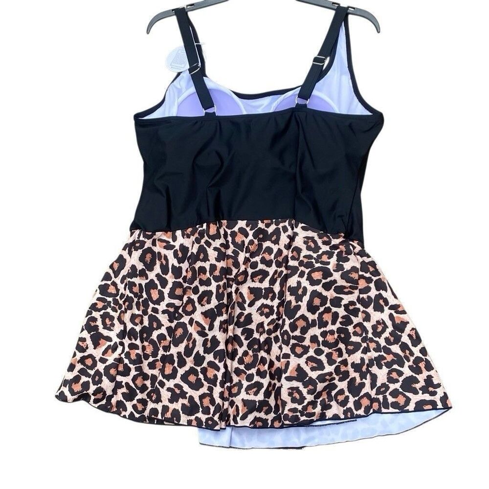 Eomenie Women’s 3X Black Leopard One Piece Swim Dress Swimsuit Side Tie NWT - Picture 4 of 4